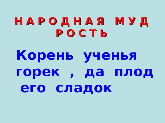 Н А Р О Д Н А Я М У Д Р О С Т Ь  Корень ученья горек , да плод его сладок 
