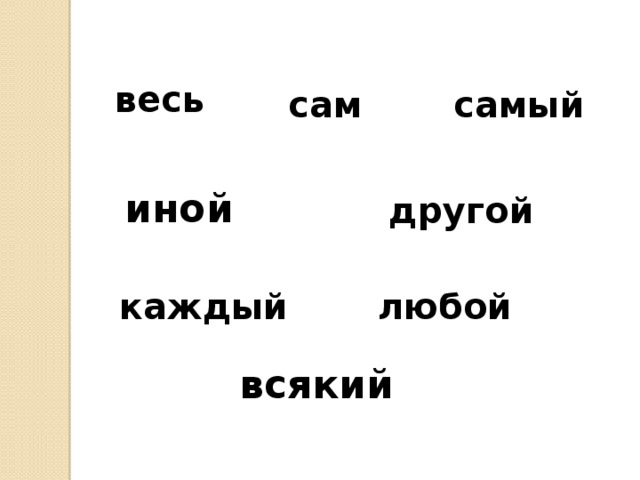  весь сам самый иной другой  каждый любой всякий 