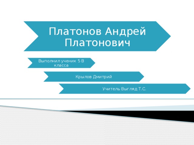 Платонов Андрей Платонович Выполнил ученик 5 В класса Крылов Дмитрий Учитель Выгляд Т.С. 