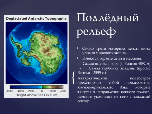 Крупные формы рельефа антарктиды. Подледный рельеф Антарктиды карта. Подледная впадина Бентли. Впадина Бентли в Антарктиде. Глубина впадины Бентли.