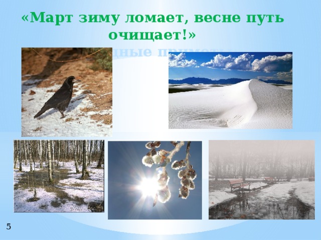 «Март зиму ломает, весне путь очищает!» Народные приметы:  5 