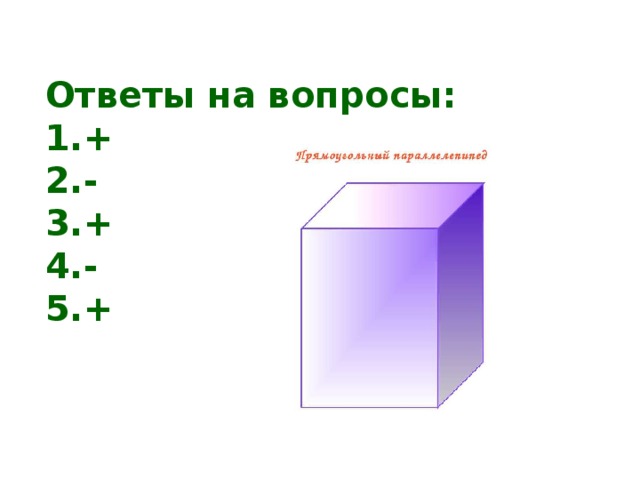 Ответы на вопросы: + - + - +  