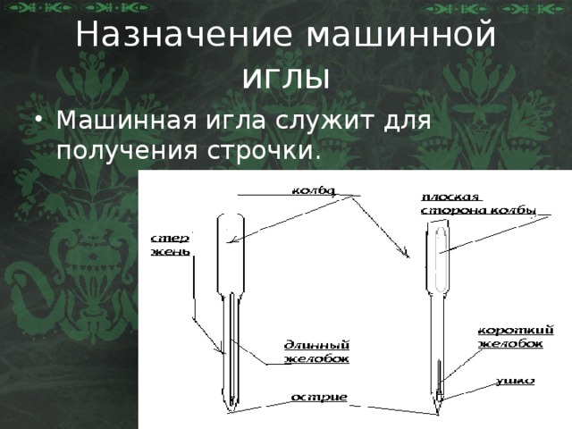 Перед вами схема машинной иглы