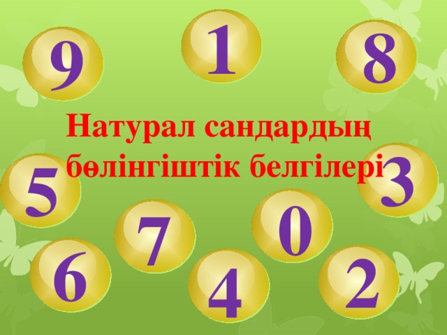 1 8 9 Натурал сандардың бөлінгіштік белгілері  3 5 0 7 6 2 4 