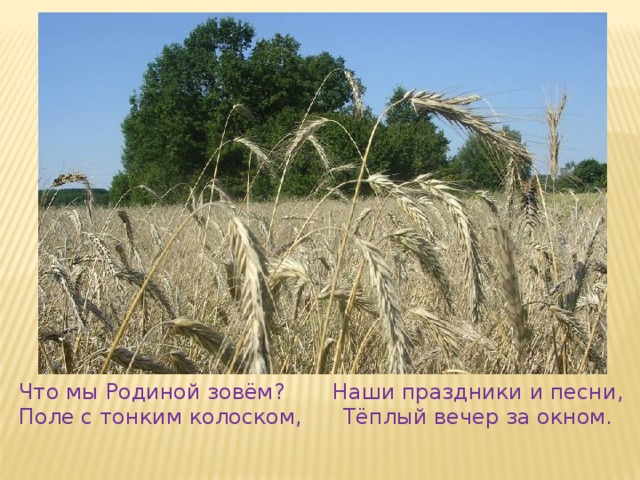 Что мы Родиной зовём? Наши праздники и песни, Поле с тонким колоском, Тёплый вечер за окном. 