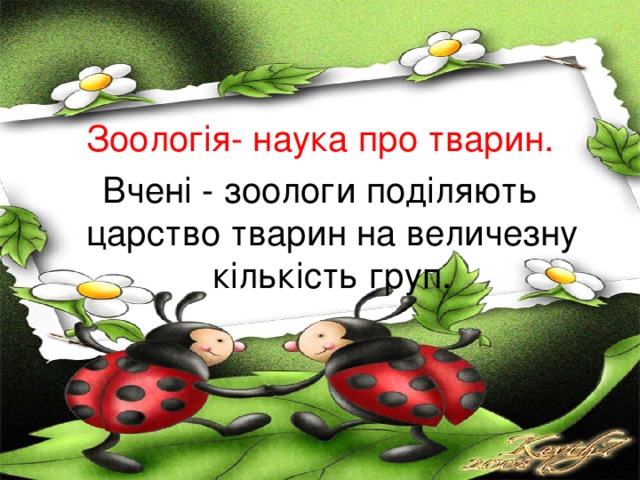Зоологія- наука про тварин. Вчені - зоологи поділяють царство тварин на величезну кількість груп. 