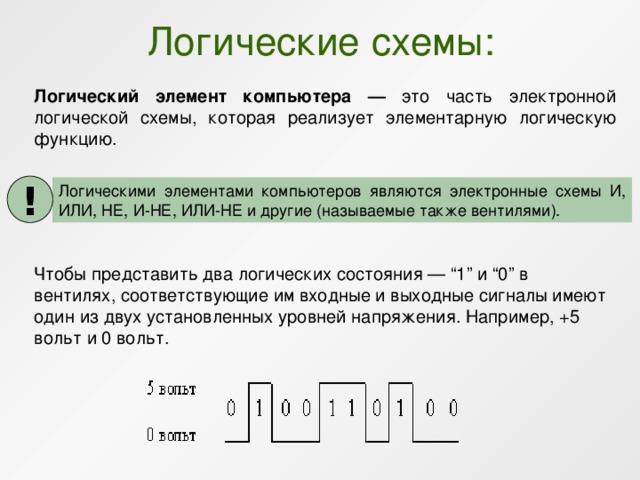 Логические основы работы компьютера логические функции и схемы основа элементной базы компьютера