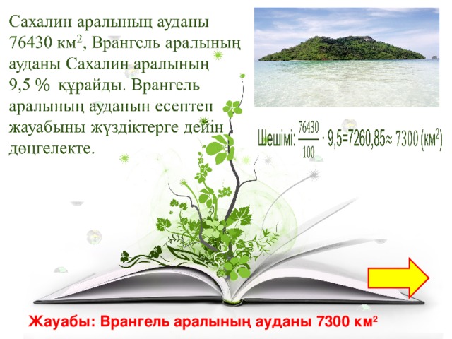 Жауабы: Врангель аралының ауданы 7300 км 2 