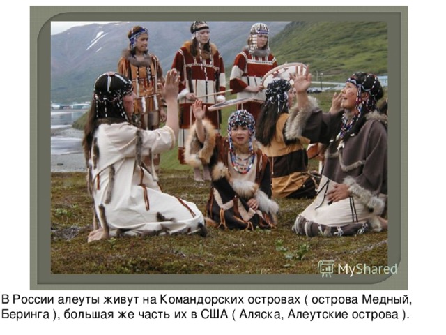 В России алеуты живут на Командорских островах ( острова Медный, Беринга ), большая же часть их в США ( Аляска, Алеутские острова ). 