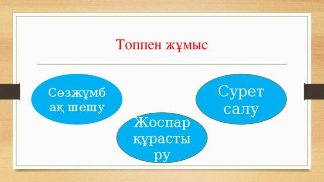 Топпен жұмыс Сөзжұмбақ шешу Сурет салу Жоспар құрастыру 
