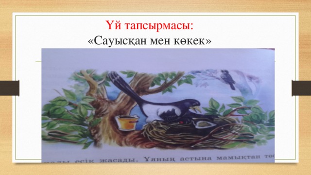 Үй тапсырмасы:  «Сауысқан мен көкек» 