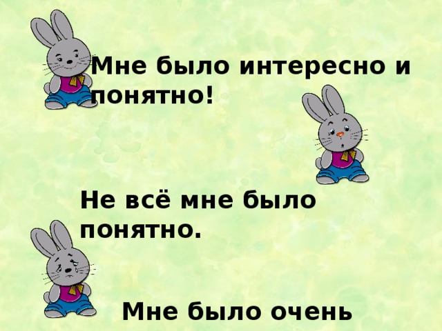   Мне было интересно и понятно! Не всё мне было понятно. Мне было очень трудно. 
