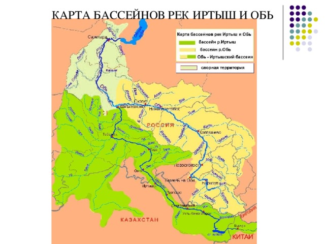 КАРТА БАССЕЙНОВ РЕК ИРТЫШ И ОБЬ 