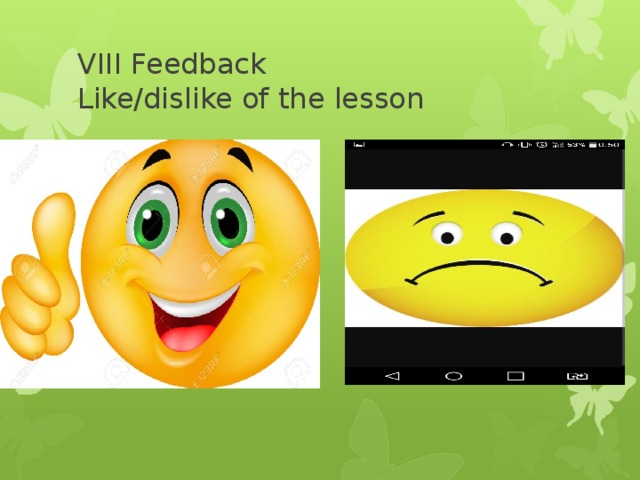 VIII Feedback  Like/dislike of the lesson 
