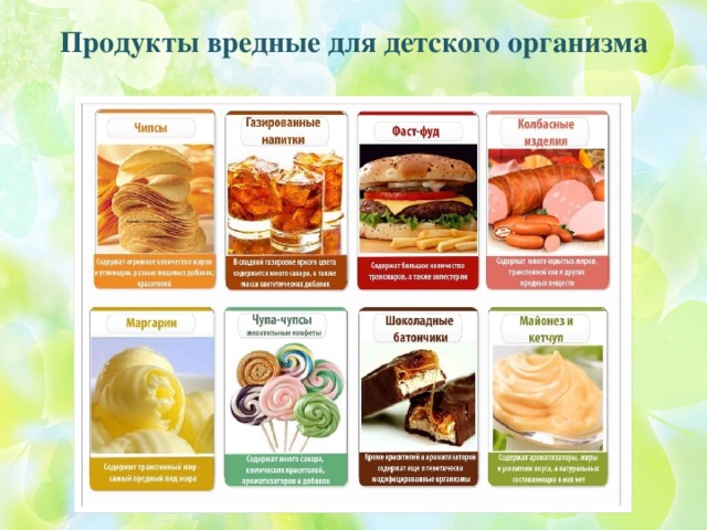 Продукты вредные для детского организма 