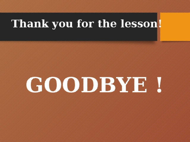 Thank you for the lesson!  GOODBYE ! 