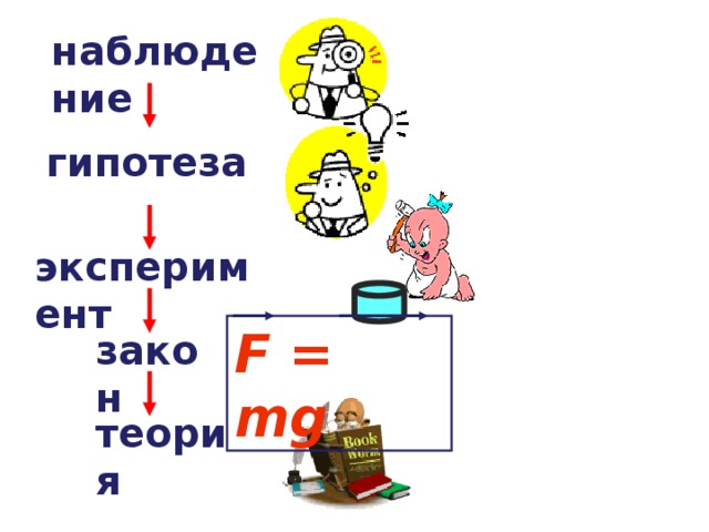     наблюдение гипотеза эксперимент F = mg закон теория 