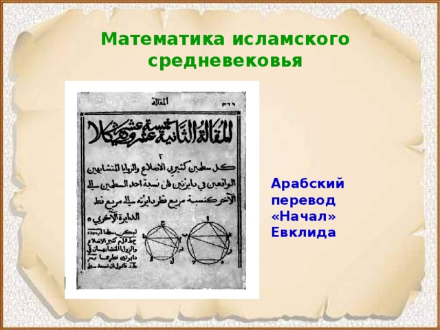 Математика исламского средневековья Арабский перевод «Начал» Евклида  