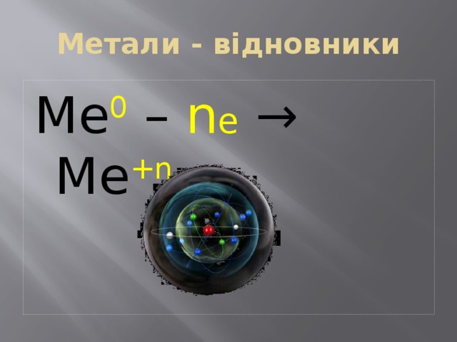 Метали - відновники Me 0 – n e → Me +n 