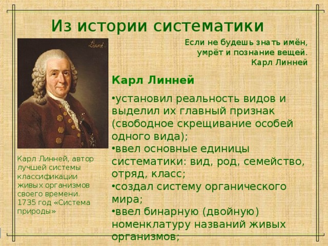 История развития систематики презентация