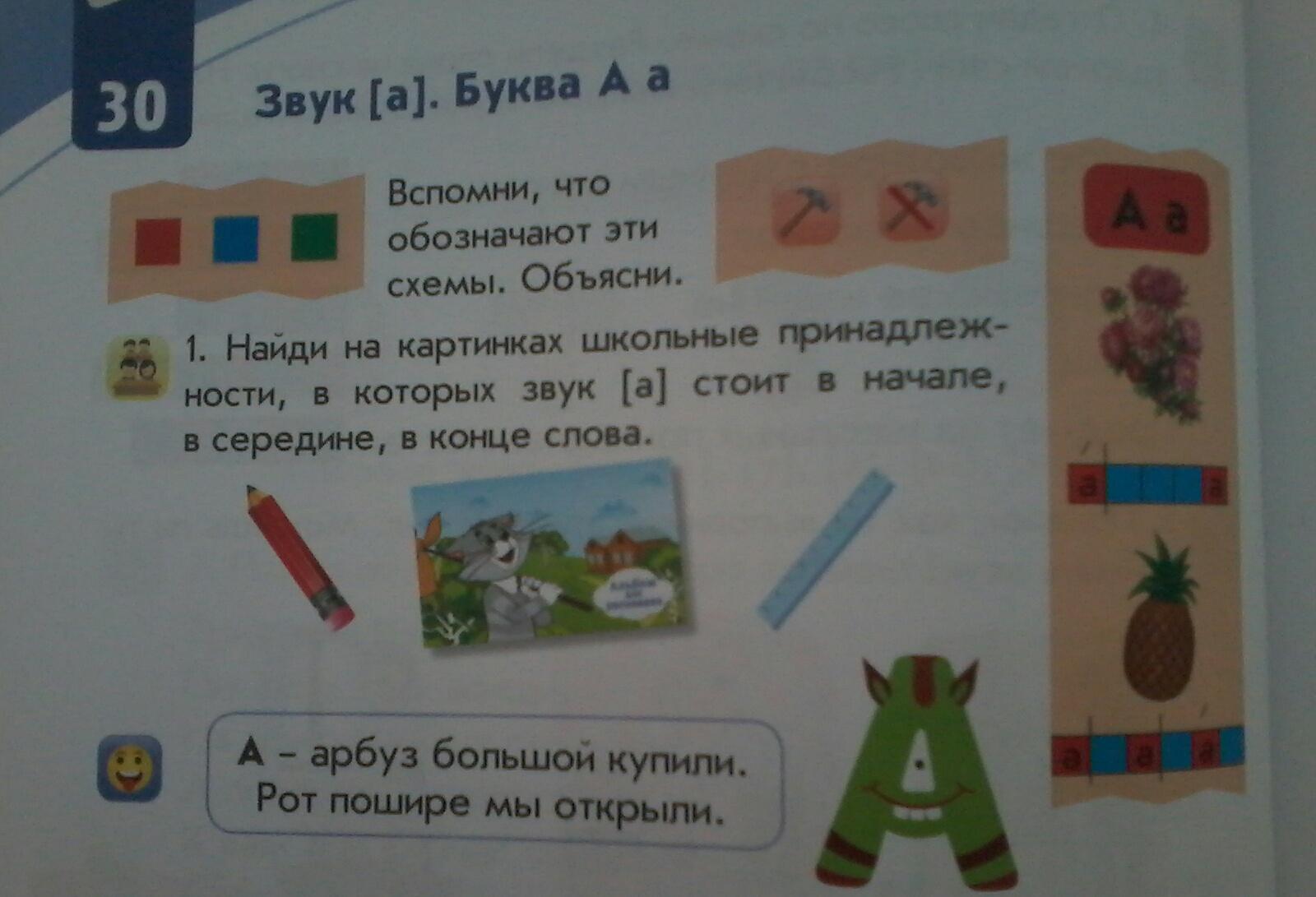 Звук [а]. Буква А. Составление предложений по схемам. Написание строчной  буквы «а»