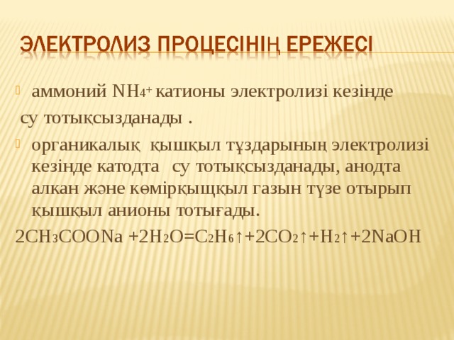 Химия п?нінен "Электролиз" та?ырыбына презентация
