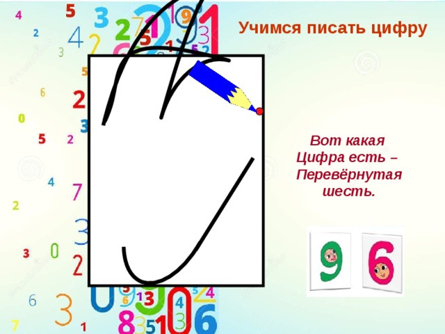 Учимся писать цифру Вот какая Цифра есть – Перевёрнутая шесть. 