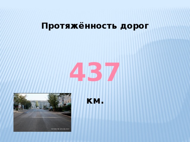 Протяжённость дорог 437 км. 
