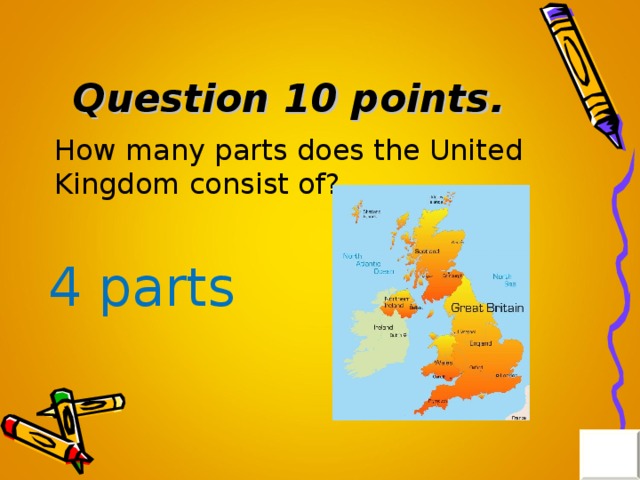 The uk consists of 4 parts