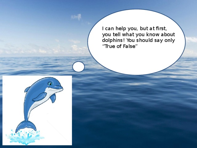 I can help you, but at first, you tell what you know about dolphins! You should say only “True of False” 