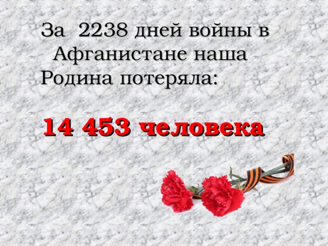 За 2238 дней войны в  Афганистане наша Родина потеряла: 14 453 человека 