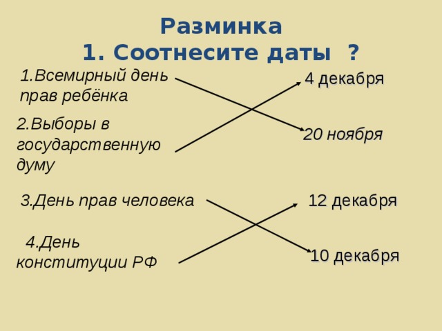 Соотнесите даты указанные