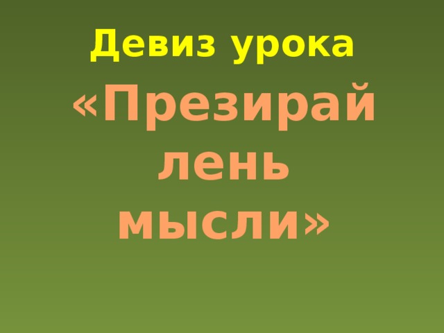 Девиз урока «Презирай  лень мысли» 