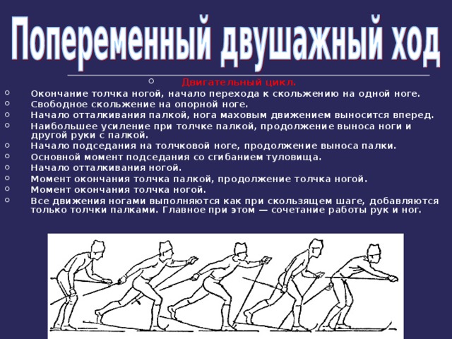 Моменты окончания. Начало отталкивания опорной ногой. Основные ошибки в отталкивании и маховых движениях ногой.. Свободное скольжение. Опорная маховая толчковая нога.