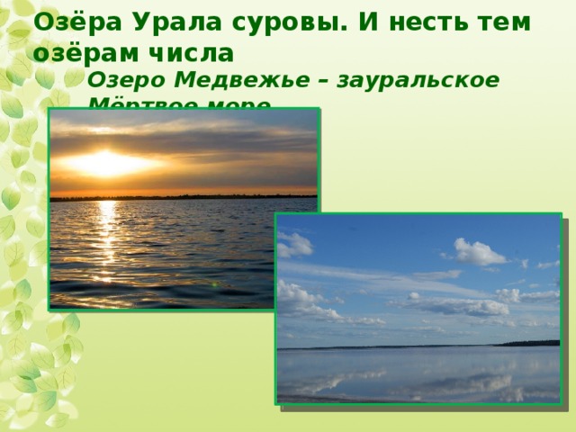 Озёра Урала суровы. И несть тем озёрам числа Озеро Медвежье – зауральское Мёртвое море 