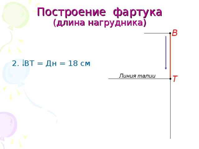 Построение фартука  (длина нагрудника) 2. ВТ = Дн = 18 см 