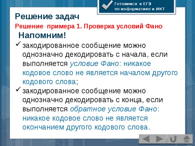 Условие фано сообщение. Обратное условие ФАНО ЕГЭ. Условие ФАНО Информатика. Решение задач ФАНО. Условие ФАНО ЕГЭ Информатика.