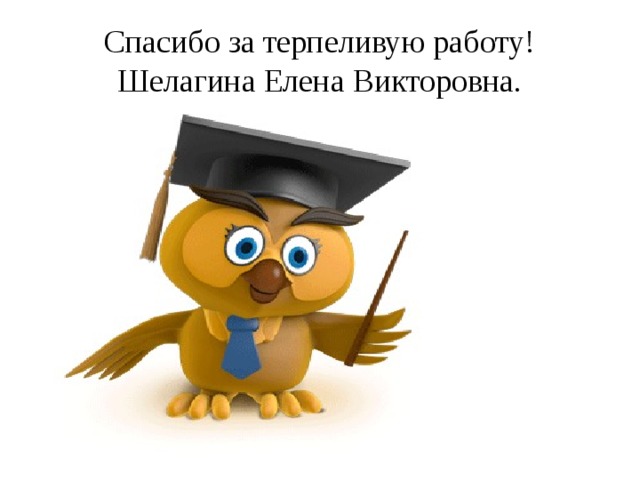 Спасибо за терпеливую работу!  Шелагина Елена Викторовна. 