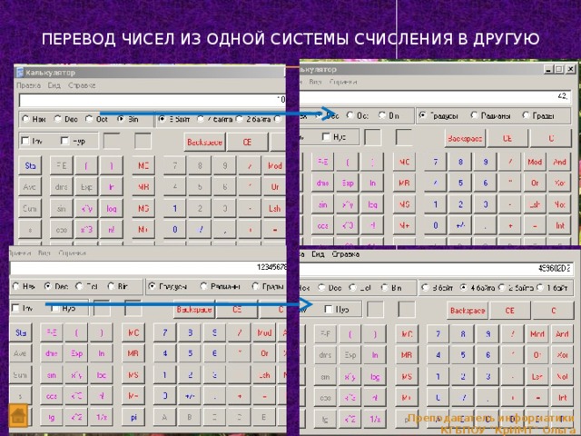 Перевод чисел из одной системы счисления в другую Преподаватель информатики КГБПОУ 