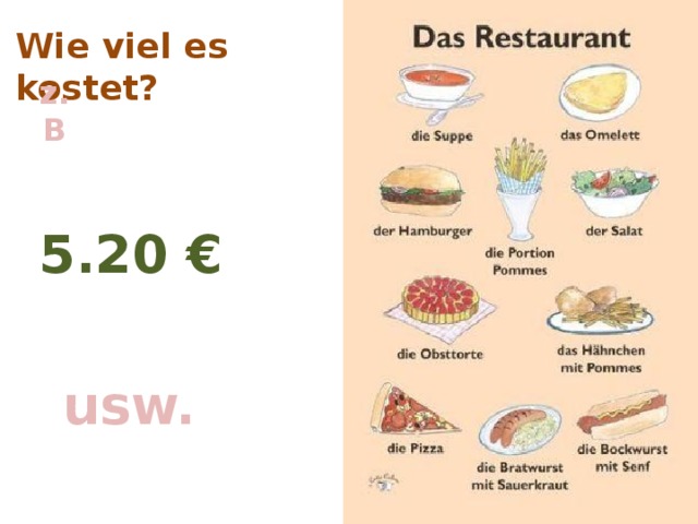 Wie viel es kostet? z.B die Suppe 5.20 € usw. 