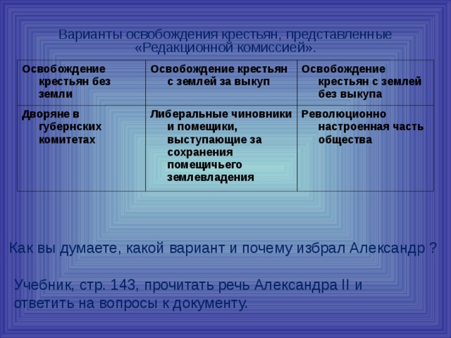 Председателем редакционных комиссий по проекту освобождения крестьян был