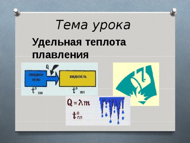 Тема урока Удельная теплота плавления