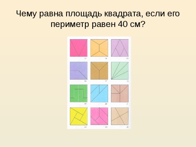 Чему равна площадь квадрата, если его периметр равен 40 см?