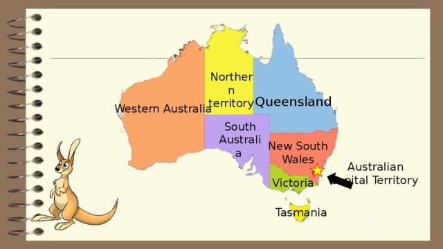 Northern territory Queensland Western Australia South Australia New South Wales Australian Capital Territory Victoria Tasmania  