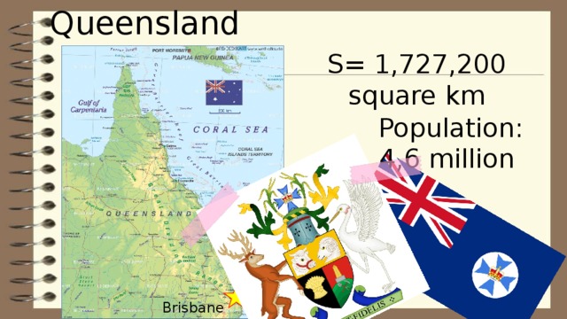 Queensland S= 1,727,200 square km Population: 4,6 million Brisbane  