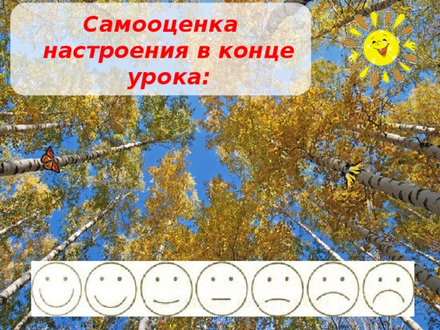Самооценка настроения в конце урока: 
