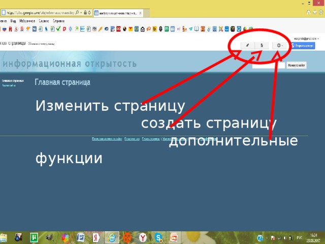 Изменить страницу  создать страницу  дополнительные функции 