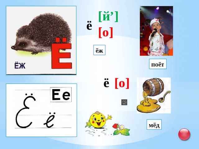 [й’] [o] ё ёж поёт ё [o] мёд 