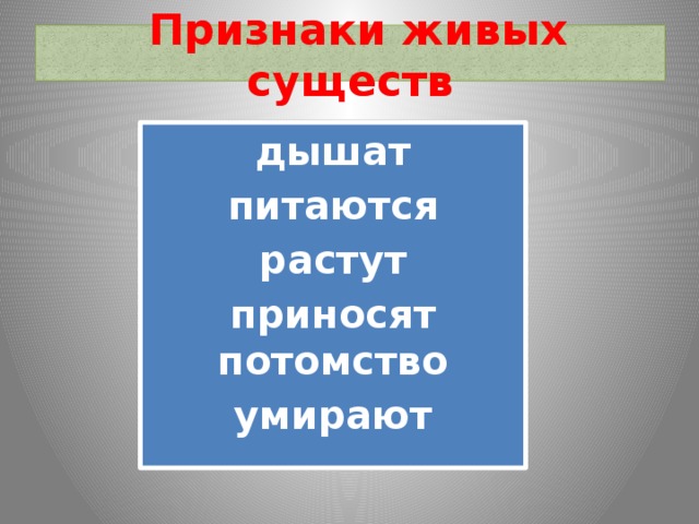 Признаки живых существ 2 класс схема