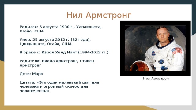 Кто родился 5. Нил Армстронг Кэрол Хелд Найт. Фраза Нила Армстронга. Сообщение про Нила Армстронга. Доклад о Ниле Армстронге.